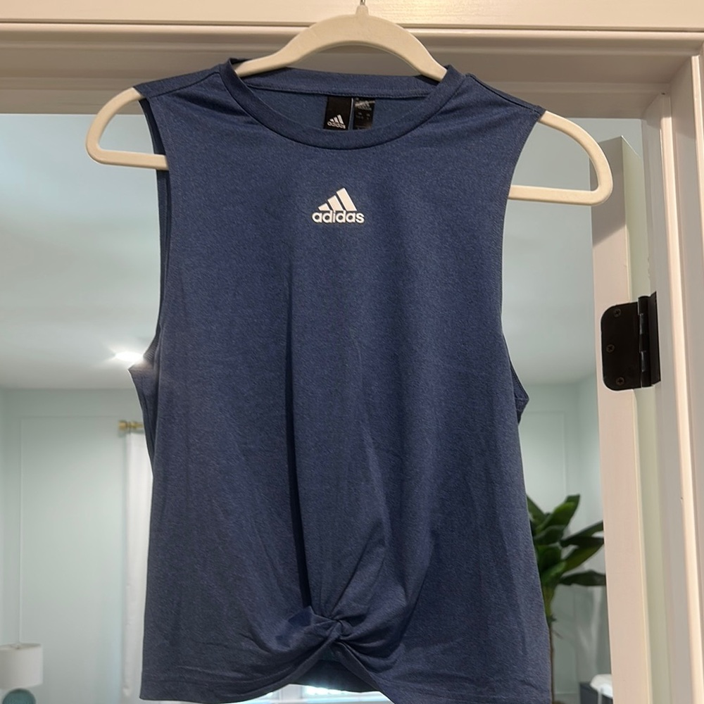 Adidas Blue Crop Tie Front Muscle Tee